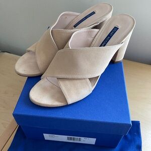 Stuart Weitzman Galene Adobe Suede Crossover Slide Sandals Size 8